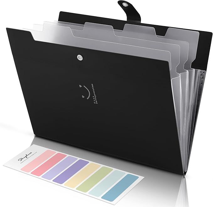 SKYDUE File Folder with 8 Labels, 5 Pockets Accordion Paper Organizer by SKYDUE