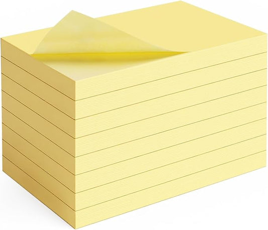 (8 Pack) Large Sticky Notes 3x5 in Yellow, 800 Pcs Self-Stick Notes,100 Sheets/Pad Super Adhesive Sticky Pads Recyclable for Home, Office, Notebook, Clean Removal-DeskLoop Office