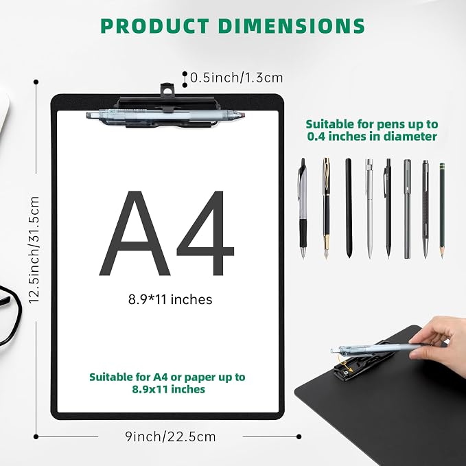 FRETONBA Black Clipboard with Pen Holder, Hanging Clip boards Holds 8.5x11 Inch - Image 2