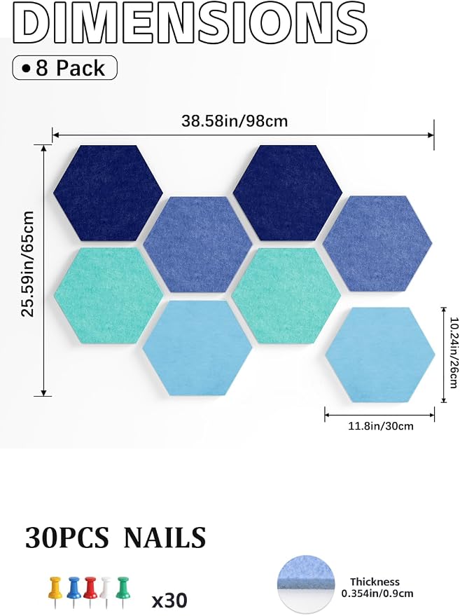 8 Pack Hexagon Felt Bulletin Board Tiles - Image 3