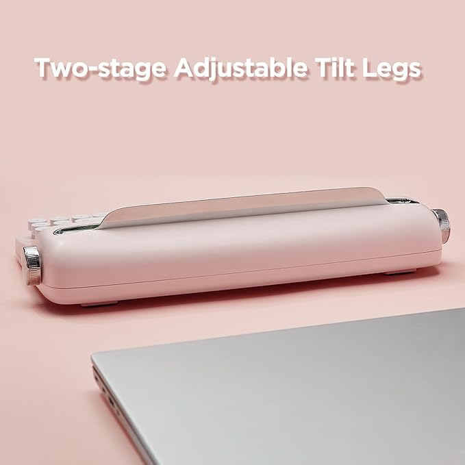 YUNZII ACTTO B303 Wireless Typewriter Keyboard, Bluetooth Connection, Cute Retro Aesthetic Design with Integrated Stand for Tablet, Phone, PC and Win/Mac/Android(B303, Baby Pink)-DeskLoop Office