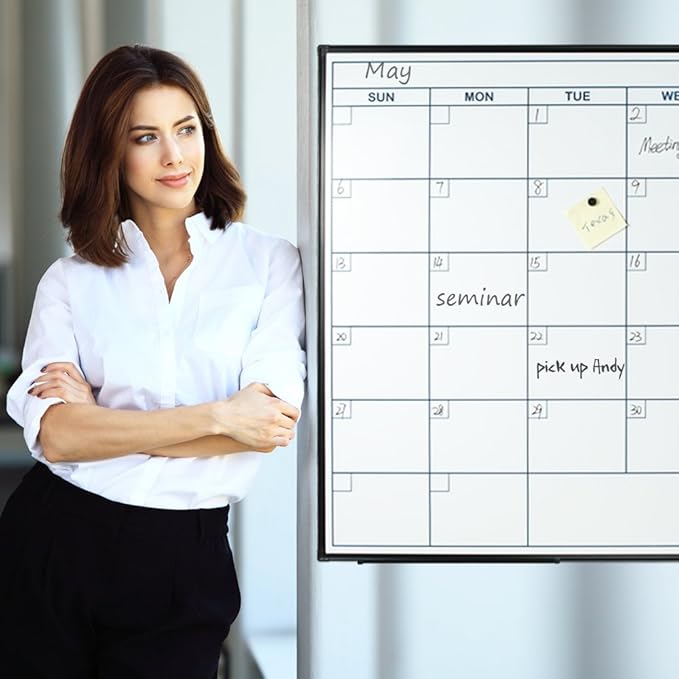 Lockways Dry Erase Calendar Whiteboard, Magnetic White Board Calendar Monthly 48 X 36 Inch, Ultra-Slim Black Aluminium Frame-DeskLoop Office