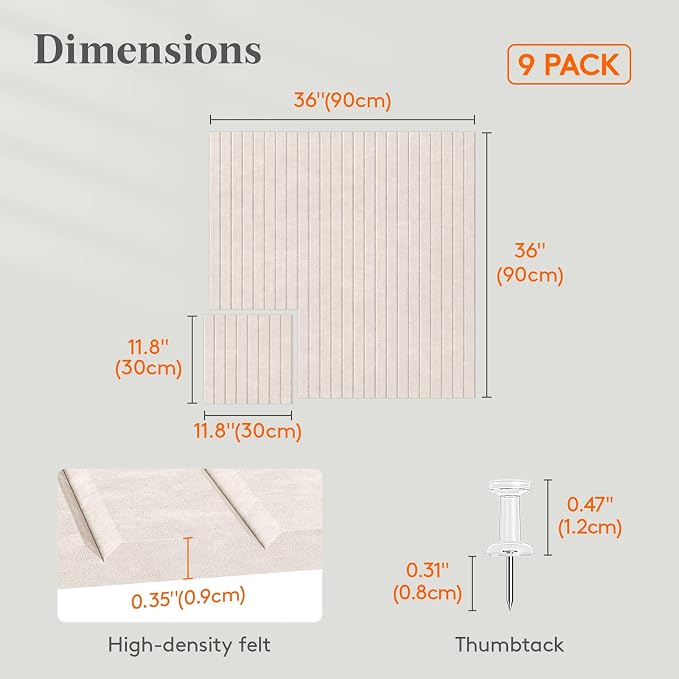 Lifewit Felt Slatted Bulletin Board, 9 Pack Self-Adhesive Panel, Cork Board - Image 3