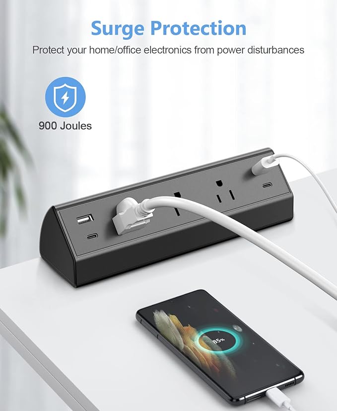 Jgstkcity Desk Clamp Power Strip,40W Total Fast Charging Station,2 PD 20W USB C Ports,Desk Edge Mount Surge Protector for Home, Office,3 Outlets,Fit 1.96" Tabletop Edge,ETL Listed-DeskLoop Office