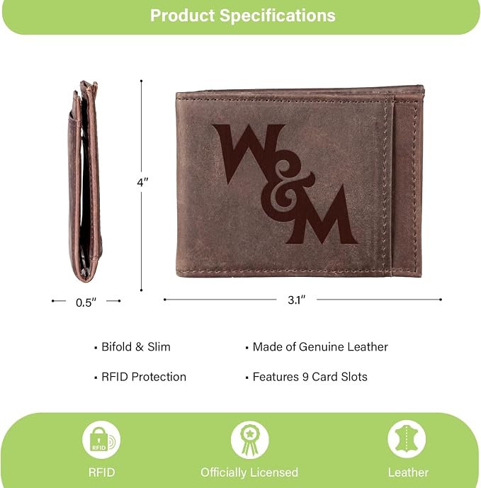 Team Sports America NCAA William & Mary Front Pocket Slim Wallet - Image 4