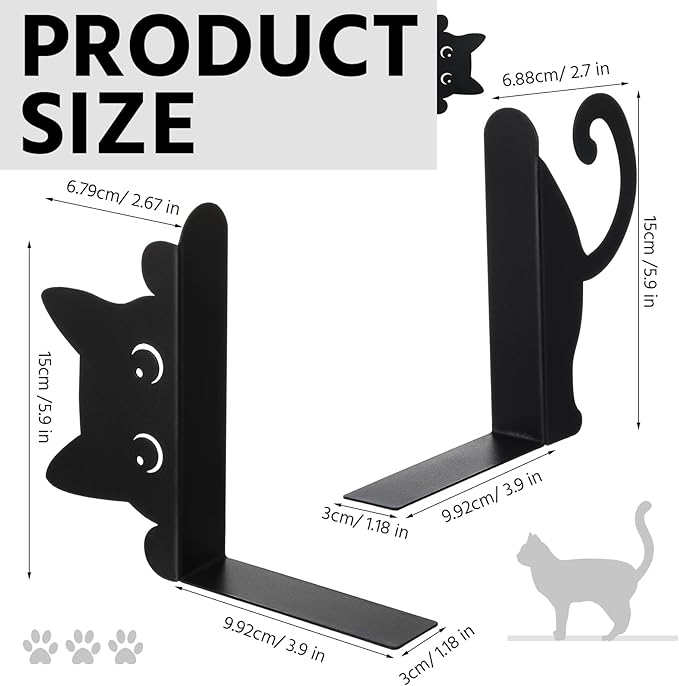 Geelin Peeping Cat Metal Bookends Set of 2 Cute Book Ends - Image 3