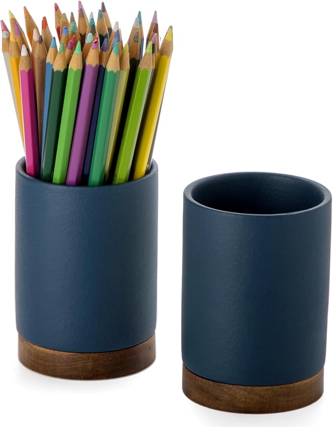 Pen Holder for Desk, Ceramic Pencil Organizer & Makeup Brush Holder, Office by Officepal