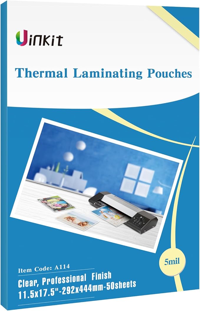 Uinkit Hot Thermal Laminating Pouches 5Mil Thick for Extra Protection 11.5x17.5 inches Laminating Sheets for Sealed 11x17inches Document and Photo 50 Pack A3 Menu Taloid Size-DeskLoop Office