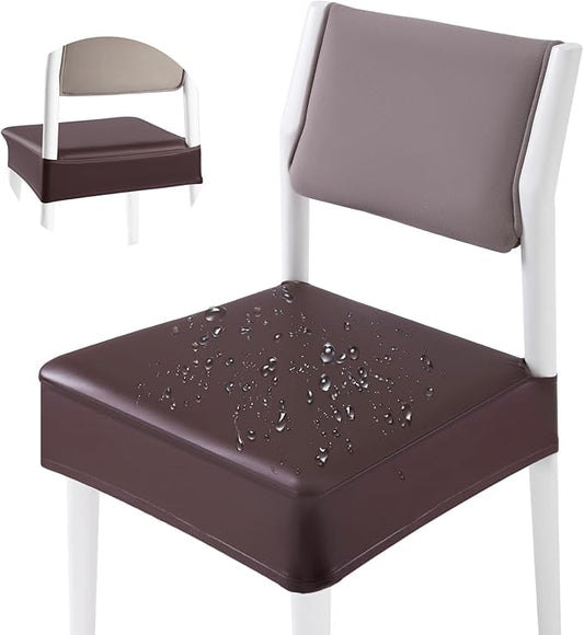 CWK Waterproof PU Leather Dining Chair Covers Set of 4-Stretchable Chair Seat Slipcovers, Removable & Washable Protector for Dining Room,Home,Office,Wedding,Rear Covers (PU-Coffee)-DeskLoop Office