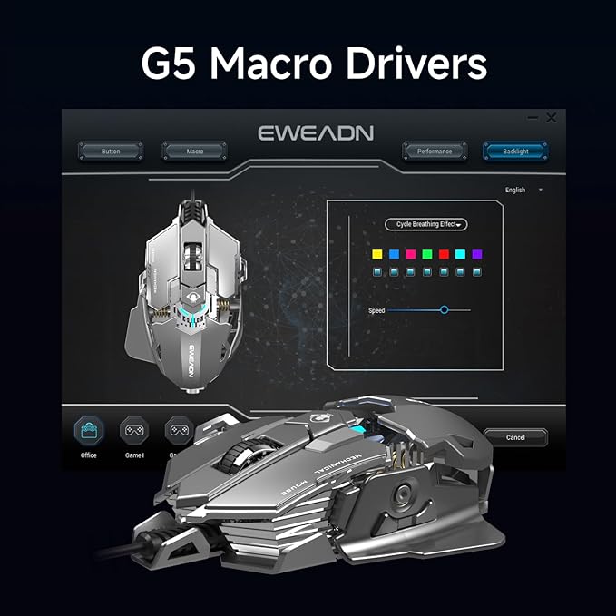 EWEADN G5 Wired Gaming Mouse, Ergonomic RGB Computer Mouse, 12800 Adjustable DPI, 9 Programmable Macro Buttons with Rapid Fire Key Compatible for PC/Laptop/Windows-Grey&White-DeskLoop Office