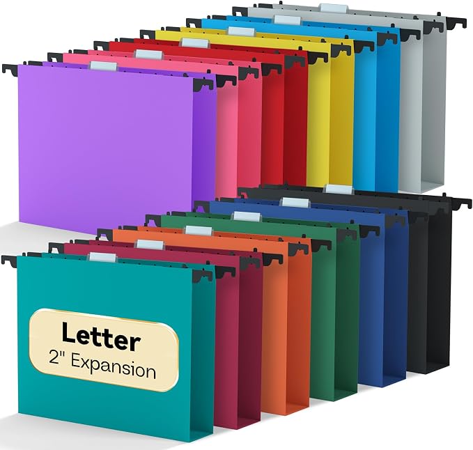 2" Expanding Hanging File Folder Extra Capacity, Plastic Letter Size Hang Folder by NORDUN