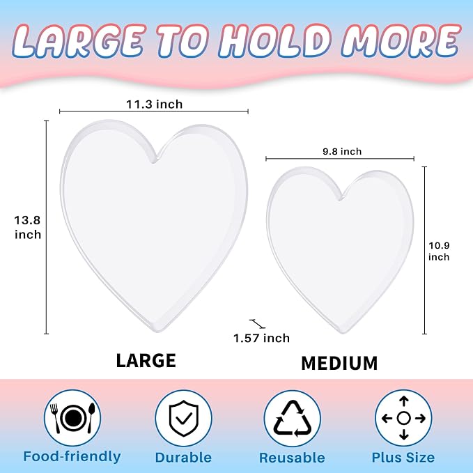 13.8" Acrylic Heart Shaped Charcuterie Board, Heart Plates - Image 2