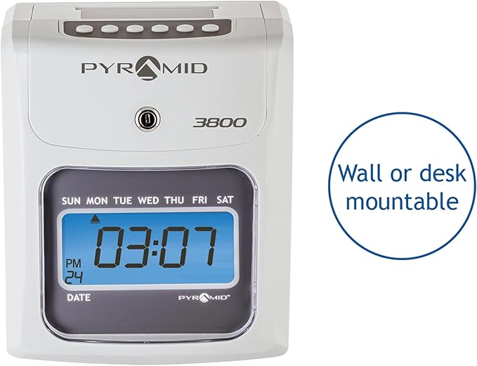 Pyramid Time Systems - Model 3800 Auto Totaling Time Clock, Electronic Time Punch Clock for Small Business, Bundle Includes: 50 Time Cards, 1 Ink Ribbon and 2 Security Keys - Ivory-DeskLoop Office