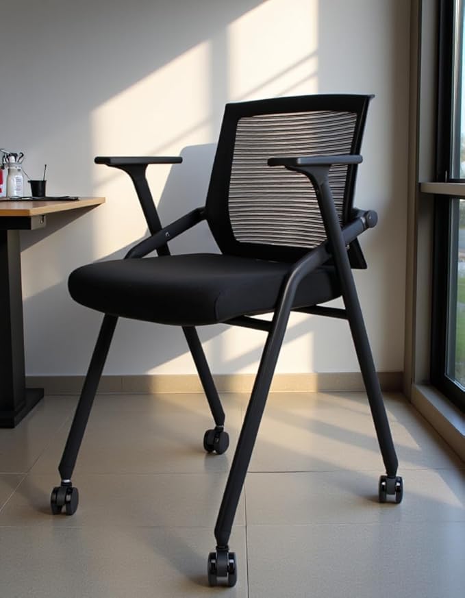 2 Pack Stackable Conference Room Chairs with Paddle Folding Office Foldable Desk Chair Mesh Back and Arms for Conference Meeting Guest Reception Home Office Training Room Chair Black-DeskLoop Office