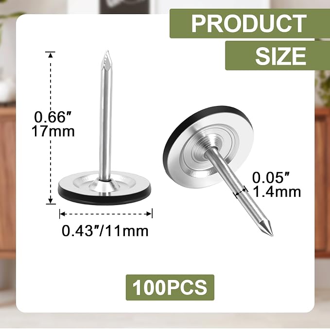 100pcs Flat Head Thumb Tacks for Wall, Decorative Wall Pins Nails for Furniture - Image 2
