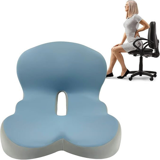 Buttocks Cushion for Office Chair Memory Foam Seat Pad for Butt Support Tailbone Relief Ergonomic Chair Cushion for Home Car Travel or Work (Blue and Gray Patchwork Color)-DeskLoop Office