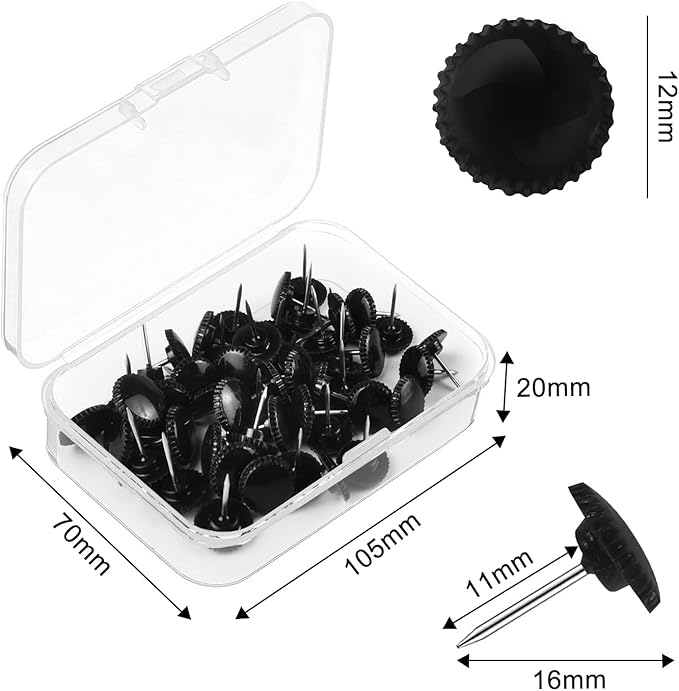 Lunies 100 PCS Black Plastic Push Pins, Thumb Tacks for Wall, Wall Pins for Hanging, Standard Plastic Head and Steel Point Push Pins for Cork Board-DeskLoop Office