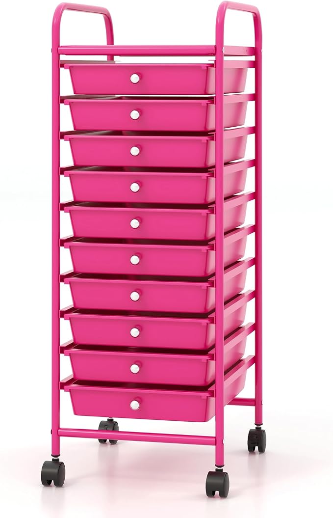 Giantex 10-Drawer Storage Cart w/Universal Wheel, Rolling Cart w/Handle - Image 9