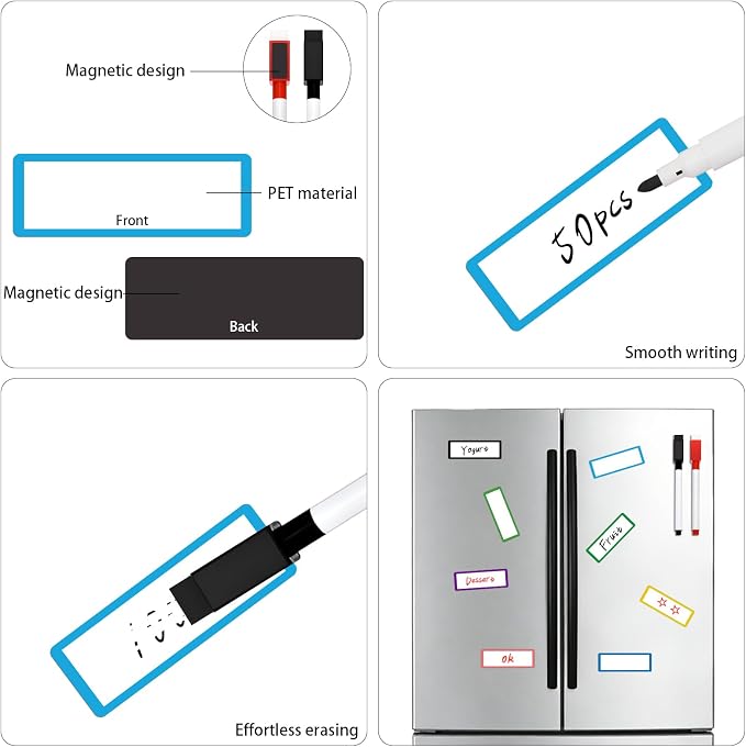50 pcs Colored Border Magnetic Dry Erase Labels, VEINARDYL 3.2" x 1.2" Reusable - Image 3