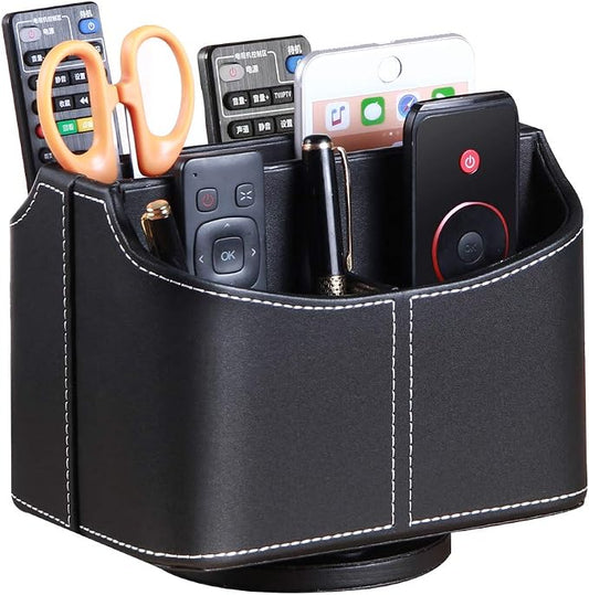 Remote Control Holder 360 Degrees Rotatable Desk Stationery Supply Organizer PU by PUSU