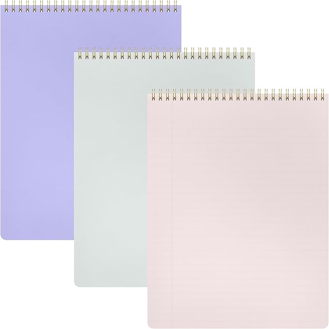 PAPERAGE Top Bound Spiral Notebook, 3 Pack, Lined Notepad, (Lavender/Blush/Light Grey), 70 Sheets (140 Pages) Per Notebook, Wide/Legal Ruled, 8.5 inches x 11 inches