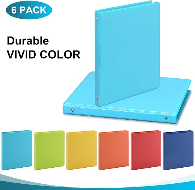 SUIN 1-inch 3 Ring Binder with 2 Interior Pockets, and School Use, 6 Pack - Image 8