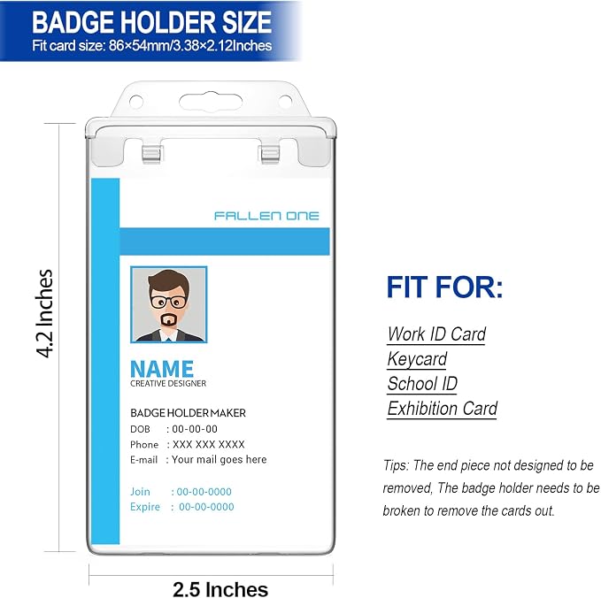 2 Pack Clear ID Badge Holder for Lanyard Hard Plastic ID Card Holder by Fallen - Image 4
