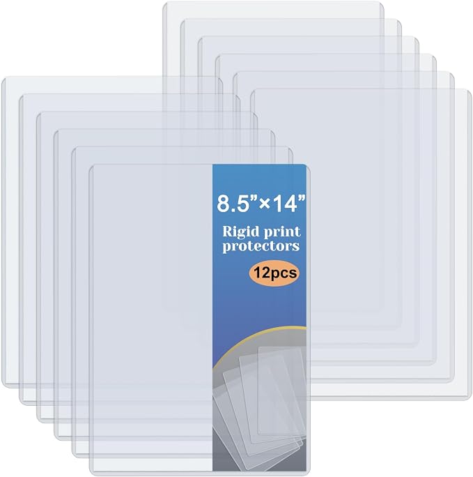 Rainmae 12 Pack 8.5" x 14" Rigid Print Protectors, Paper Sleeves Photo Plastic by Rainmae