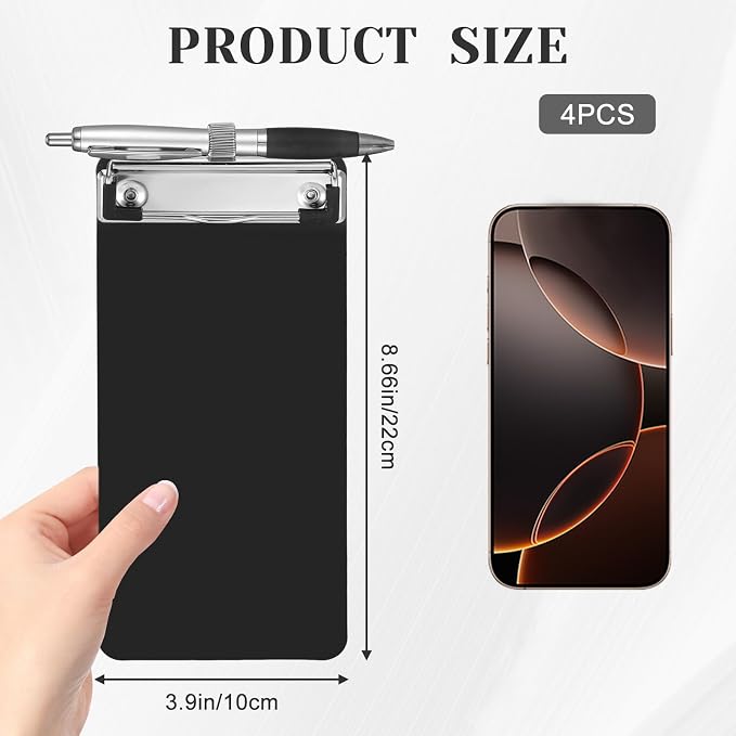4 Pack Small Clipboards with Pen Holder 4X 8.66inch, Plastic Receipt Size Black - Image 2
