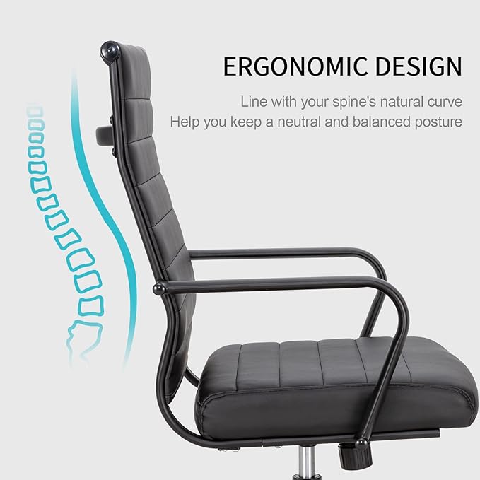 Okeysen Office Desk Chair Conference Room Chairs Modern Ergonomic Executive Swivel Chair Adjustable Height PU Leather Home Desk Chairs with Armrests Comfy Computer Task Chairs with Wheels (Black)-DeskLoop Office