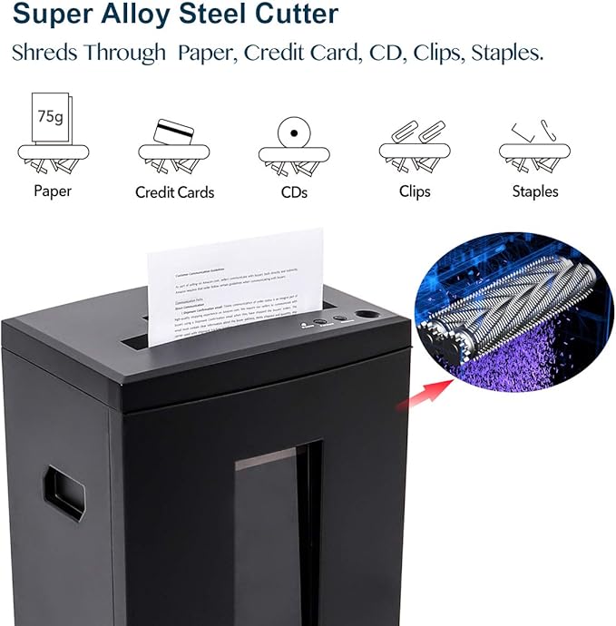 WOLVERINE 10-Sheet Super Micro Cut High Security Level P-5 Heavy Duty Paper/CD/Card Ultra Quiet Shredder for Home Office by 60 Mins Running Time and 6 Gallons Pullout Waste Bin SD9112 (Black ETL)-DeskLoop Office