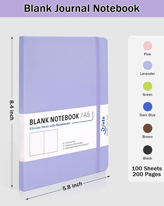Dynta Blank Journal Notebooks for Women Men, 6 Packs A5 Hardcover Sketchbook - Image 2