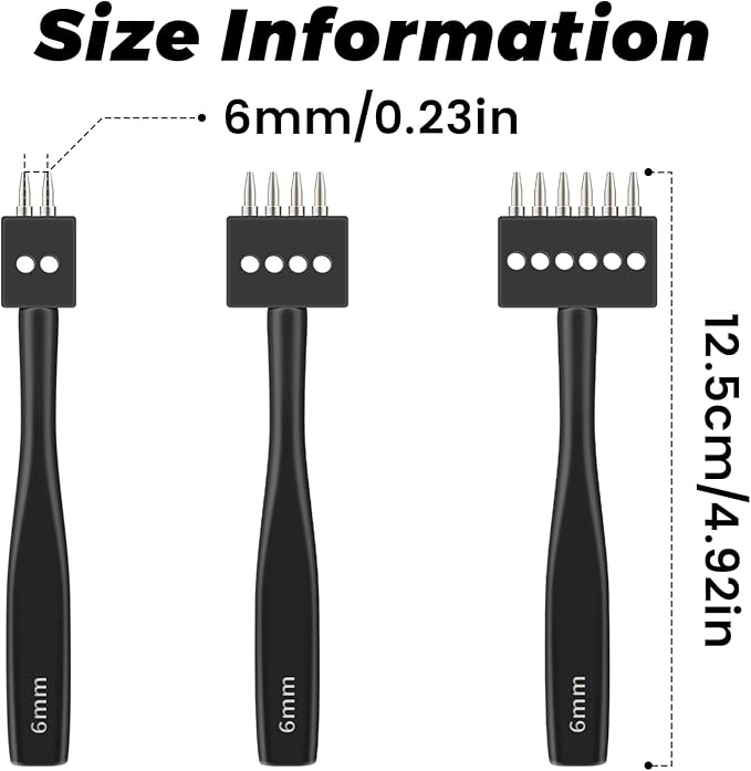 Leather Hole Punch, Prong Punch Tool 6mm 2/4/6 Lacing Stitching Punch, Round - Image 2