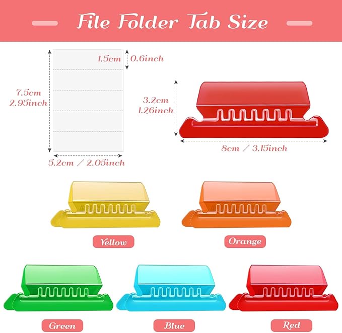 File Folder Tabs, Paxcoo 50 Sets Hanging File Folder Tabs and Inserts, Plastic - Image 3