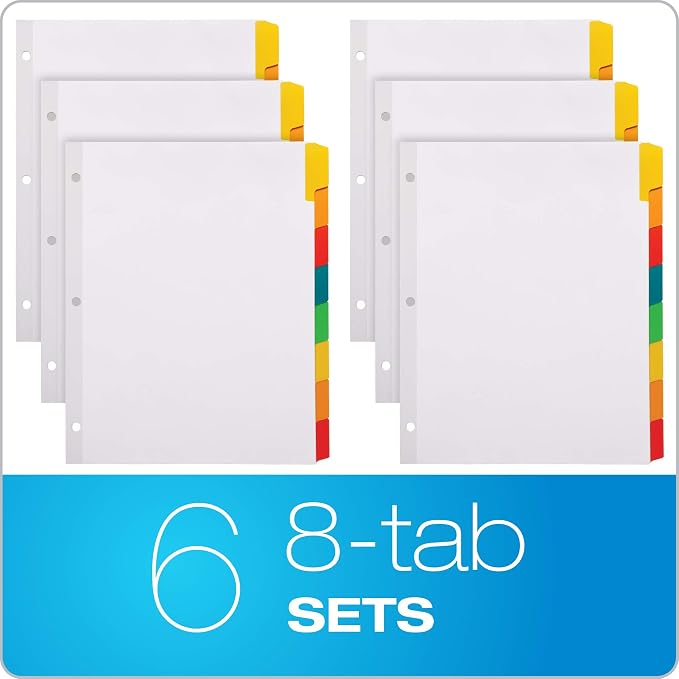 Oxford Binder Dividers for 3 Ring Binders, 6 Pack, 8-Tab Dividers, Write & - Image 3