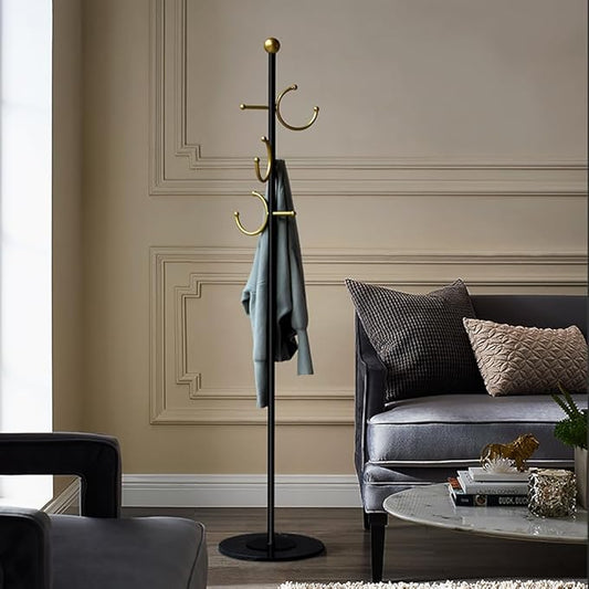 BUZUYE Modern Coat rack with marble base,Coat rack freestanding heavy duty with gold hooks,Entryway coat rack stand Coat Tree freestanding coat hanger stand for Hanging Clothes, Hats, Bags-DeskLoop Office