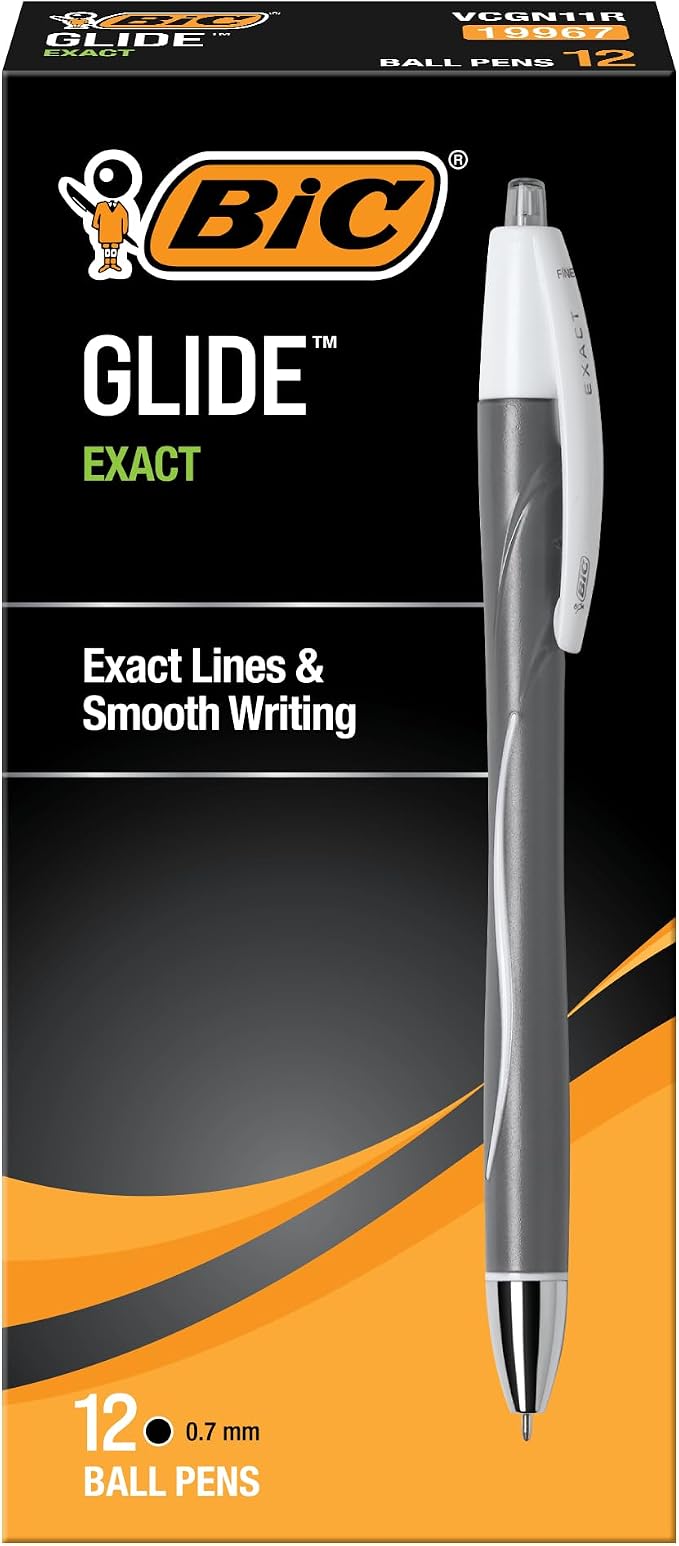 BIC Glide Exact Black Retractable Ballpoint Pens, Fine Point, 12-Count Pack by BIC