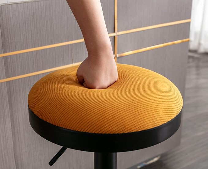 Round Swivel Counter Height Bar Stools Set of 3 Modern Adjustable Barstools Backless Corduroy Bar Chairs Industrial Island Chairs with Metal Base/Footrest for Kitchen Island/Pub/Bar, Yellow-DeskLoop Office