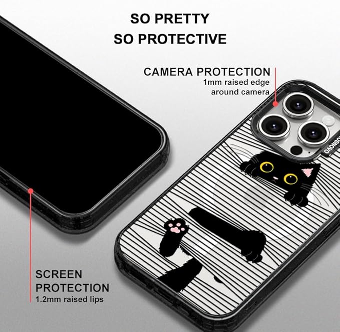 MOSNOVO Magnetic Case for iPhone 15 Pro, 10ft Military-Grade Protection, Compatible with Magsafe, Shockproof Phone Case for iPhone 15 Pro - Hidden Black Cat - Clear Black-DeskLoop Office