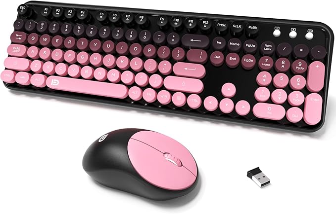 Wireless Keyboard and Mouse Combo, 2.4 GHz Wireless Full-Sized Typewriter Keyboard with Round Keycaps for Windows, Computer, Desktop, PC, Laptop (Pink)-DeskLoop Office