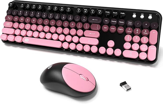 Wireless Keyboard and Mouse Combo, 2.4 GHz Wireless Full-Sized Typewriter Keyboard with Round Keycaps for Windows, Computer, Desktop, PC, Laptop (Pink)-DeskLoop Office