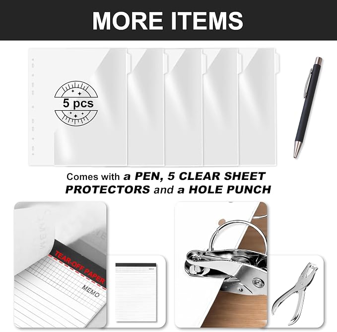Leathario Portfolio Binder, Includes 5 Folder Index Dividers, 1 Hole Punch - Image 2