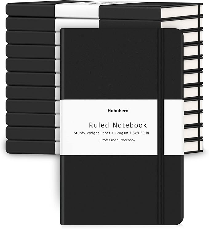 Huhuhero Notebooks Journal, Ruled Notebook, Premium Thick Paper Lined Journal, Black Hardcover Notebook for Office Home School Business Writing Note Taking Journaling, 5"×8.25" (12, Black)-DeskLoop Office