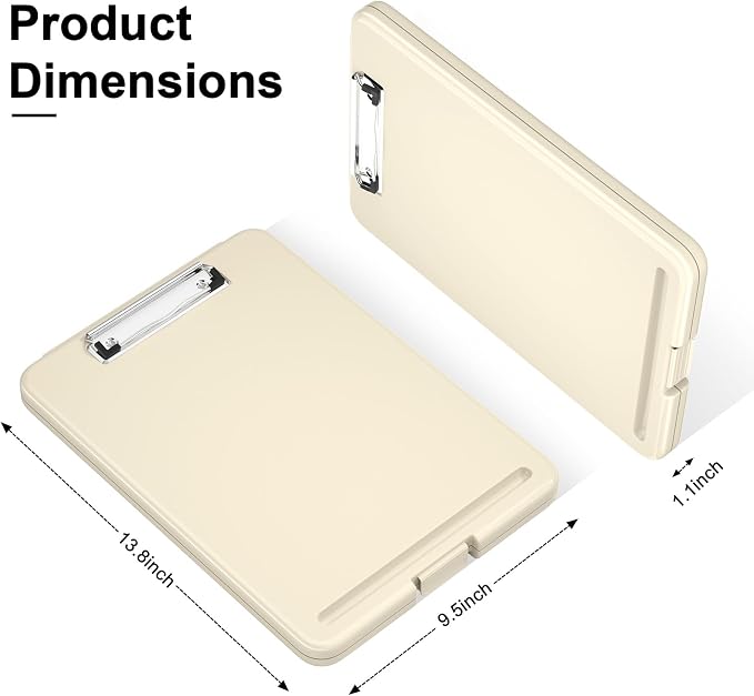 Hongri Clipboard with Storage, 8.5 x 11 Clip Board Foldable, Khaki | Bottom - Image 2