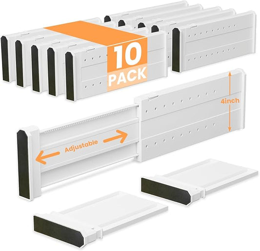REBECAT 10 Pack Drawer Dividers for Clothes Adjustable Drawer Dividers 4" High Expandable from 11"-17" for Dresser Baby Clothes Bathroom Bedroom Kitchen and Office Storage，White-DeskLoop Office