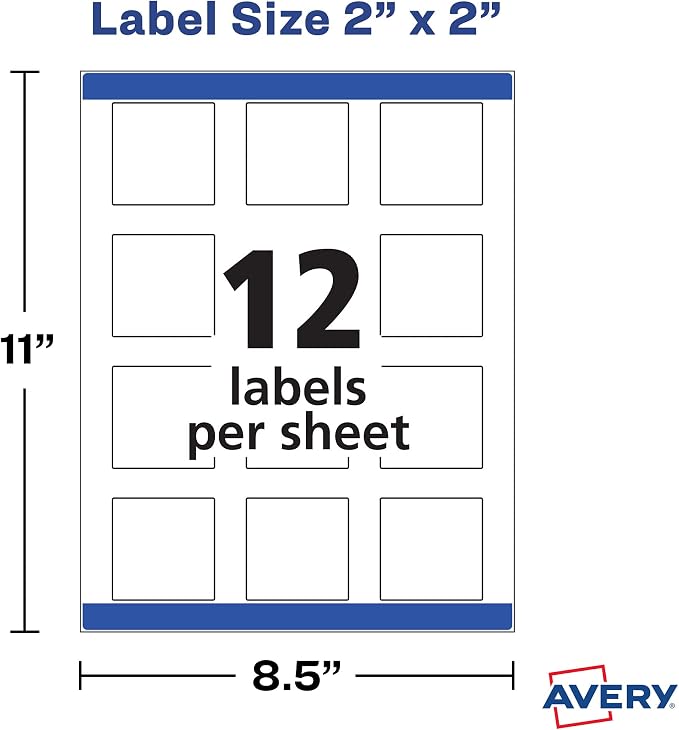 Avery Printable Square Labels, Matte White, Laser & Inkjet Compatible, and More - Image 5