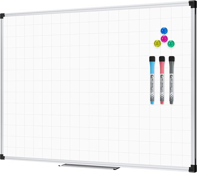 XBoard Magnetic Dry Erase Board with Lines 48 x 36 Inch, 4' x 3' Double Sided Hanging White Board Planner for Wall | Grid Lined White Board + Message Presentation Board-DeskLoop Office
