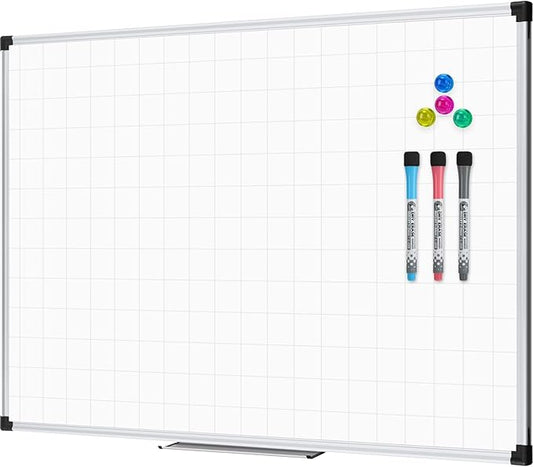 XBoard Magnetic Dry Erase Board with Lines 48 x 36 Inch, 4' x 3' Double Sided Hanging White Board Planner for Wall | Grid Lined White Board + Message Presentation Board-DeskLoop Office