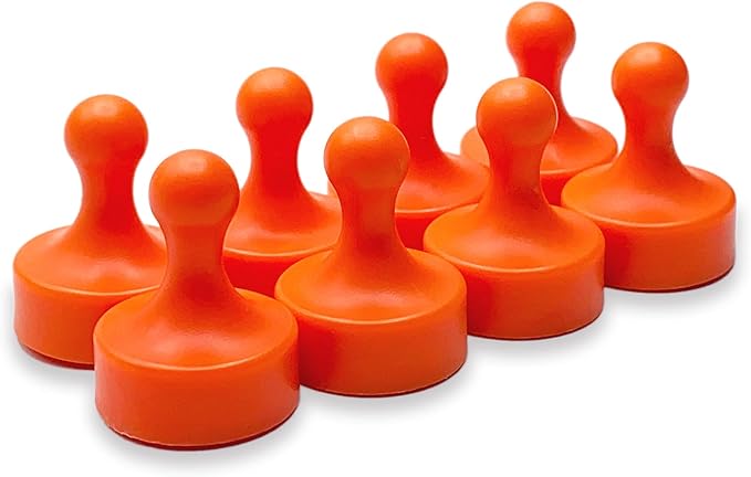 GLASSBOARD STUDIO Powerful Neodymium Magnets, Pawn-Shaped - Strong Fridge/Refrigerator and Whiteboard Magnet, Ideal for Office, Kitchen, Crafts - Rare Earth, Heavy Duty (8, Orange)-DeskLoop Office