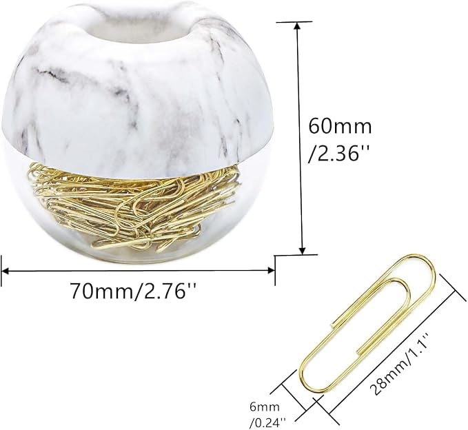 100pcs 28mm Gold Paper Clips Medium in White Marble Paper Clips Holder - Image 2